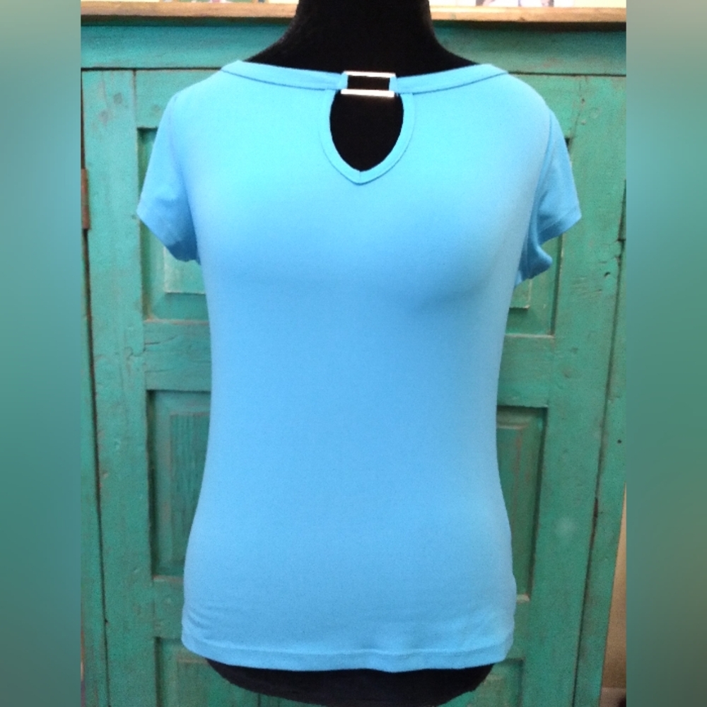Women's CKW Crew Knit Wear Blue with Silver Buckle Stretch Top Sz M